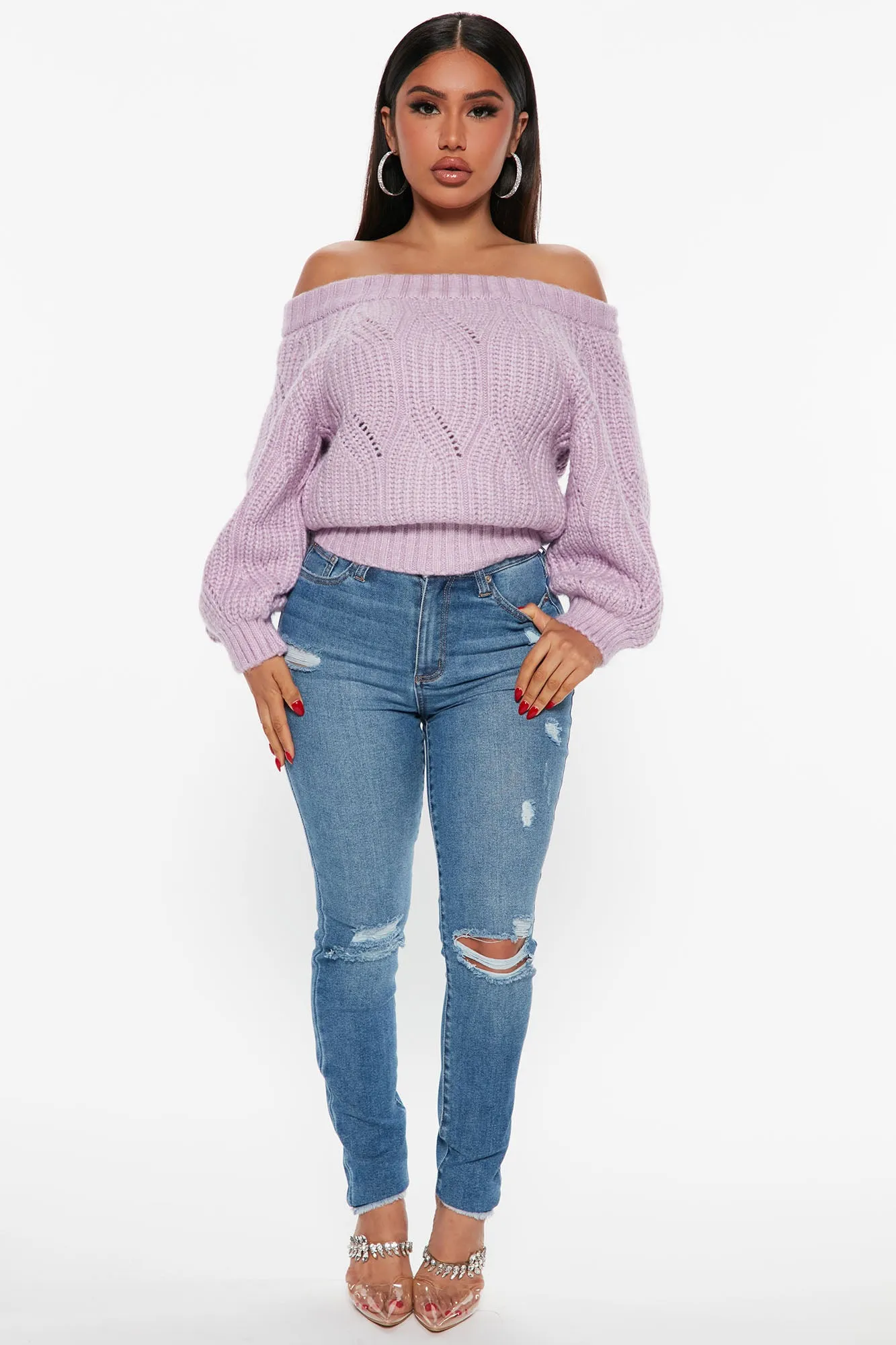 Aurora Off The Shoulder Sweater - Lilac