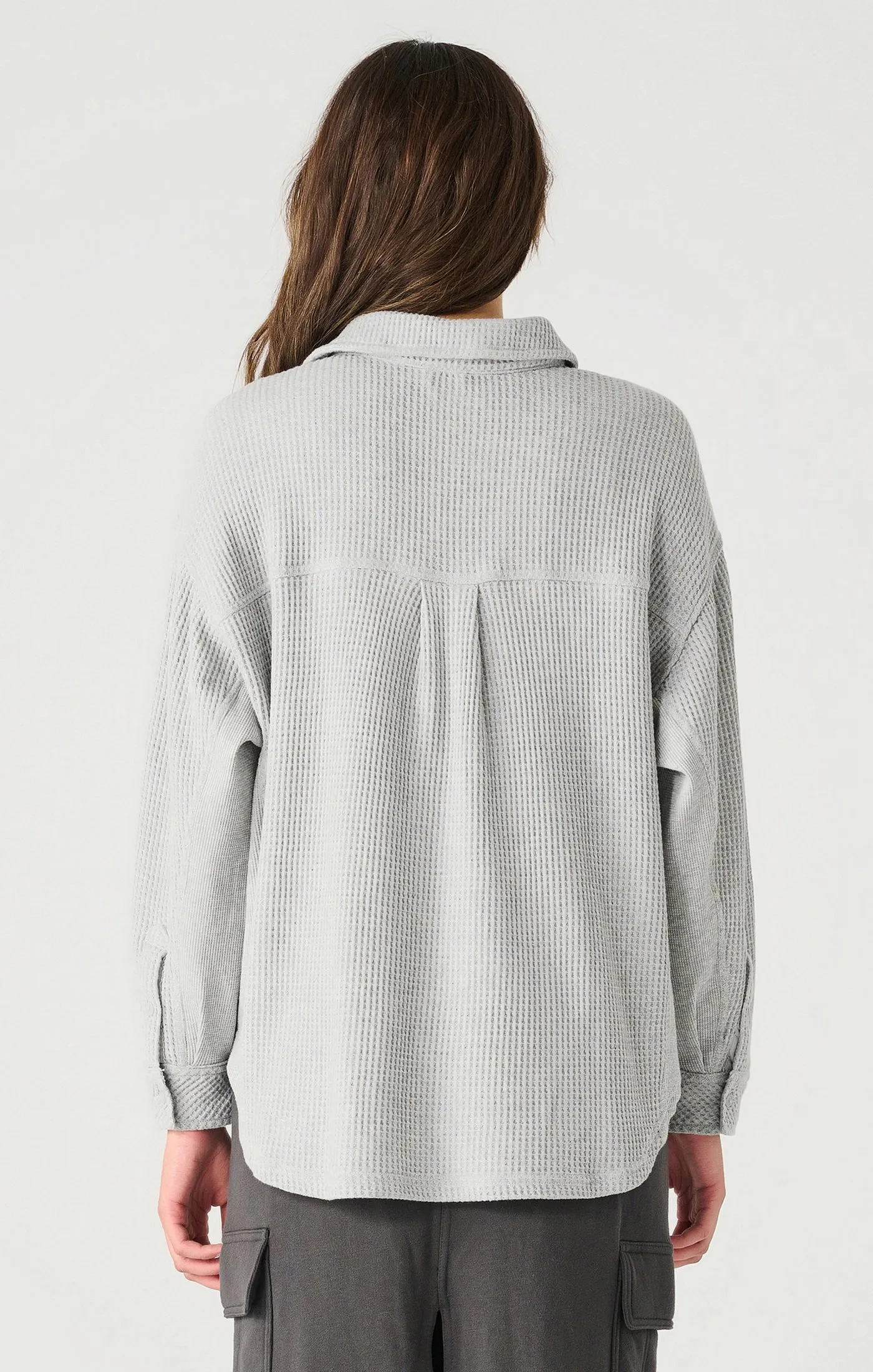 Dex Light Grey Heather Thermal Knit Button Front Jacket with Pockets