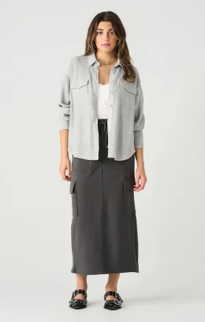 Dex Light Grey Heather Thermal Knit Button Front Jacket with Pockets