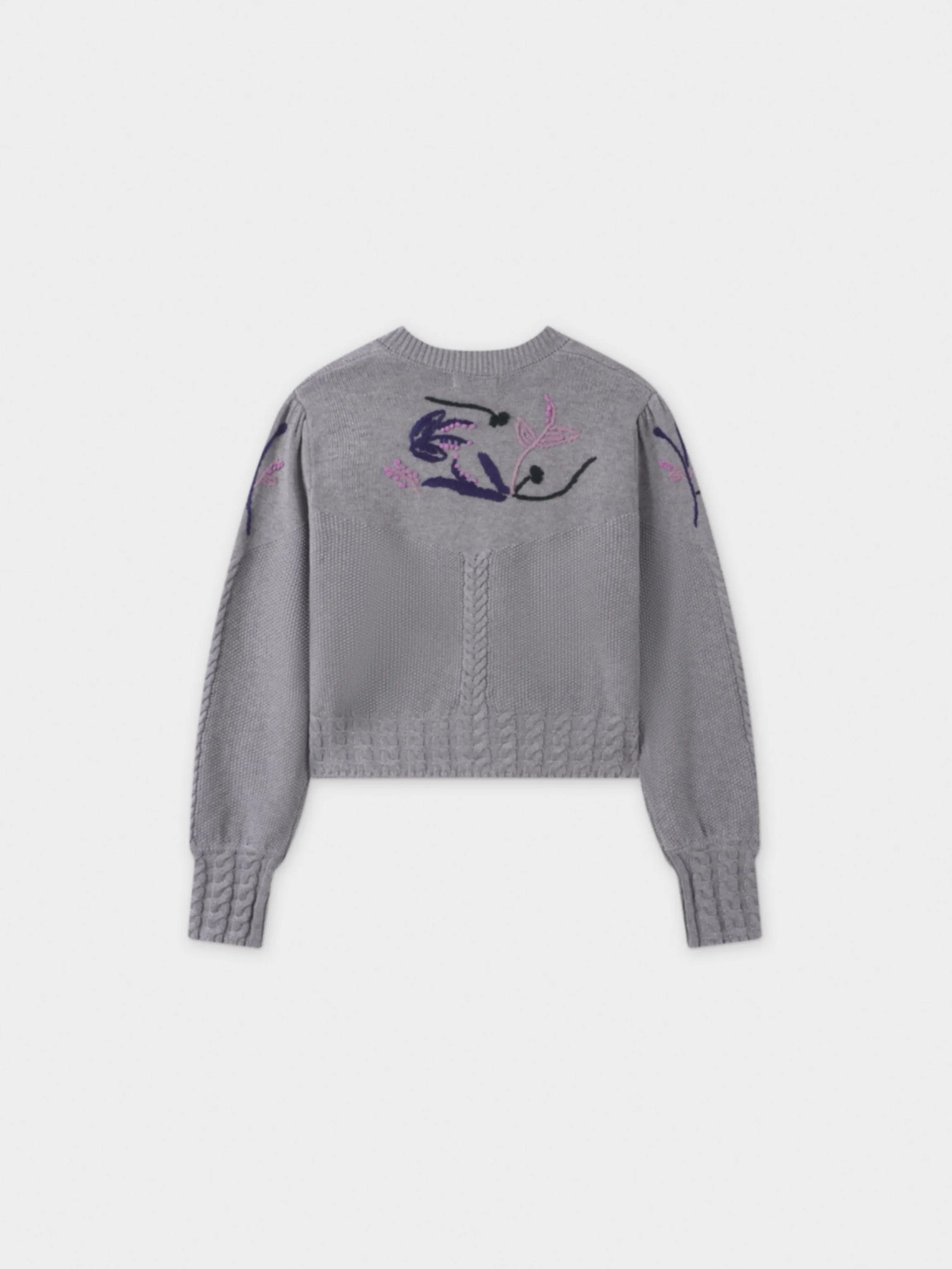 Embroidered Cropped Cardigan-Grey/Lavender