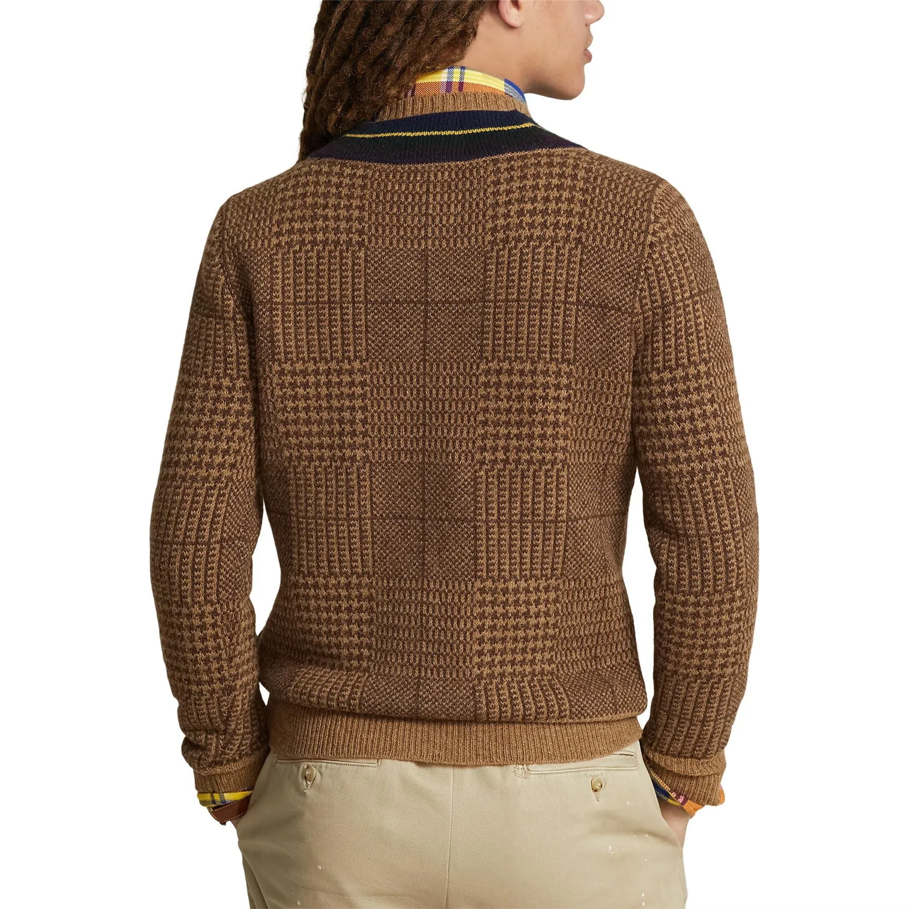 Glen Plaid Wool Cricket Sweater Camel Combo - AW23