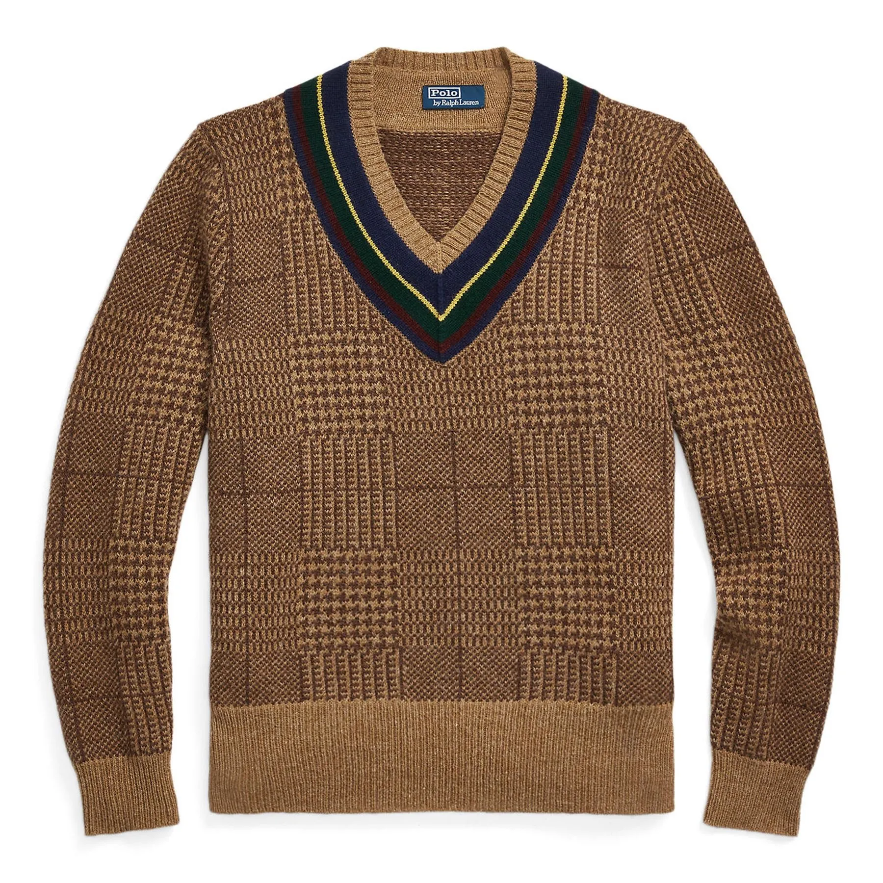 Glen Plaid Wool Cricket Sweater Camel Combo - AW23