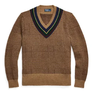 Glen Plaid Wool Cricket Sweater Camel Combo - AW23