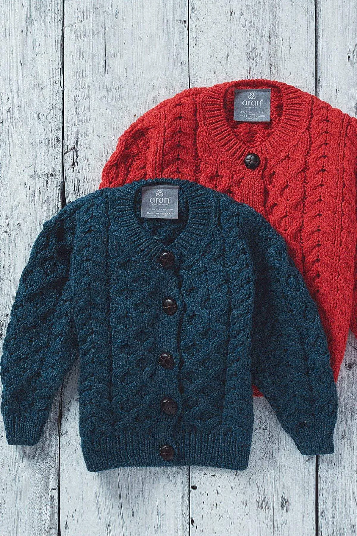 Kids Aran Cardigan in Blue