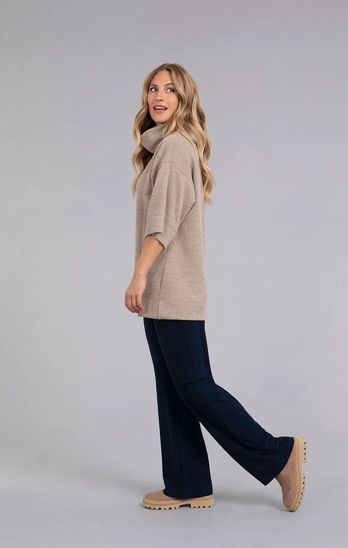 Step Hem Elbow Sleeve Rib Sweater