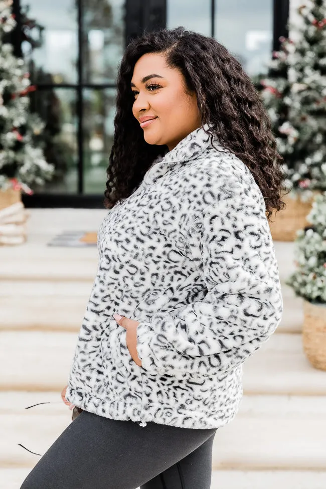 Too Much Fun Fuzzy Black And Ivory Leopard Print Quarter Zip FINAL SALE