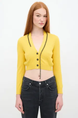 Yellow Wool Cropped Rhinestone Cardigan